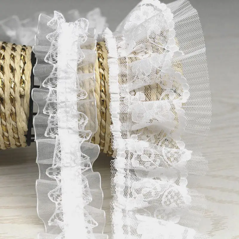 Оптовая продажа двухслойная 3D плиссированная кружевная вязаная сетчатая ткань для аксессуаров одежды лента