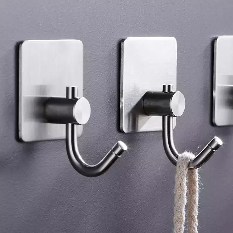 Free perforated black Hook wall mount 304 Stainless steel bathroom kitchen hook hanger behind the door sticky hook