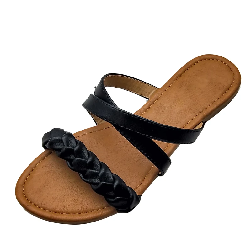 2022 Fashion Elegant Sandals Women Flat Ladies Shoes Genuine Slip On