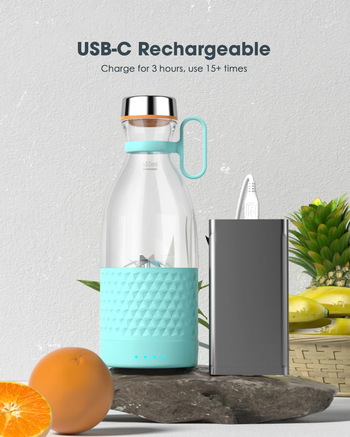 Портативный Блендер с USB-зарядкой, 450 мл, 4000 мАч, 100 Вт