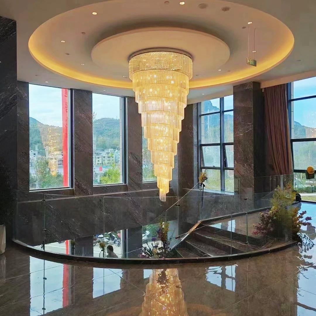 hanging crystal luxury k9 long lobby staircase chandelier stairs pendant lamp