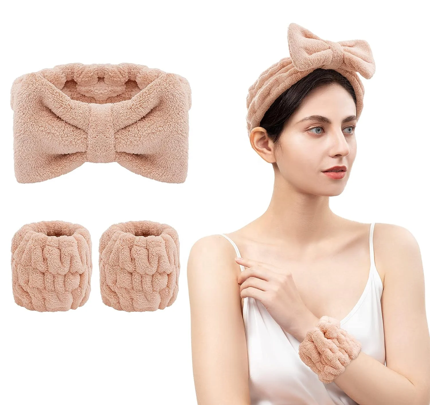 Custom Spa Headband Fur Knotted Hair Band Baby Headband Set Microfiber Towel Face Wash Wristbands Headbands for women