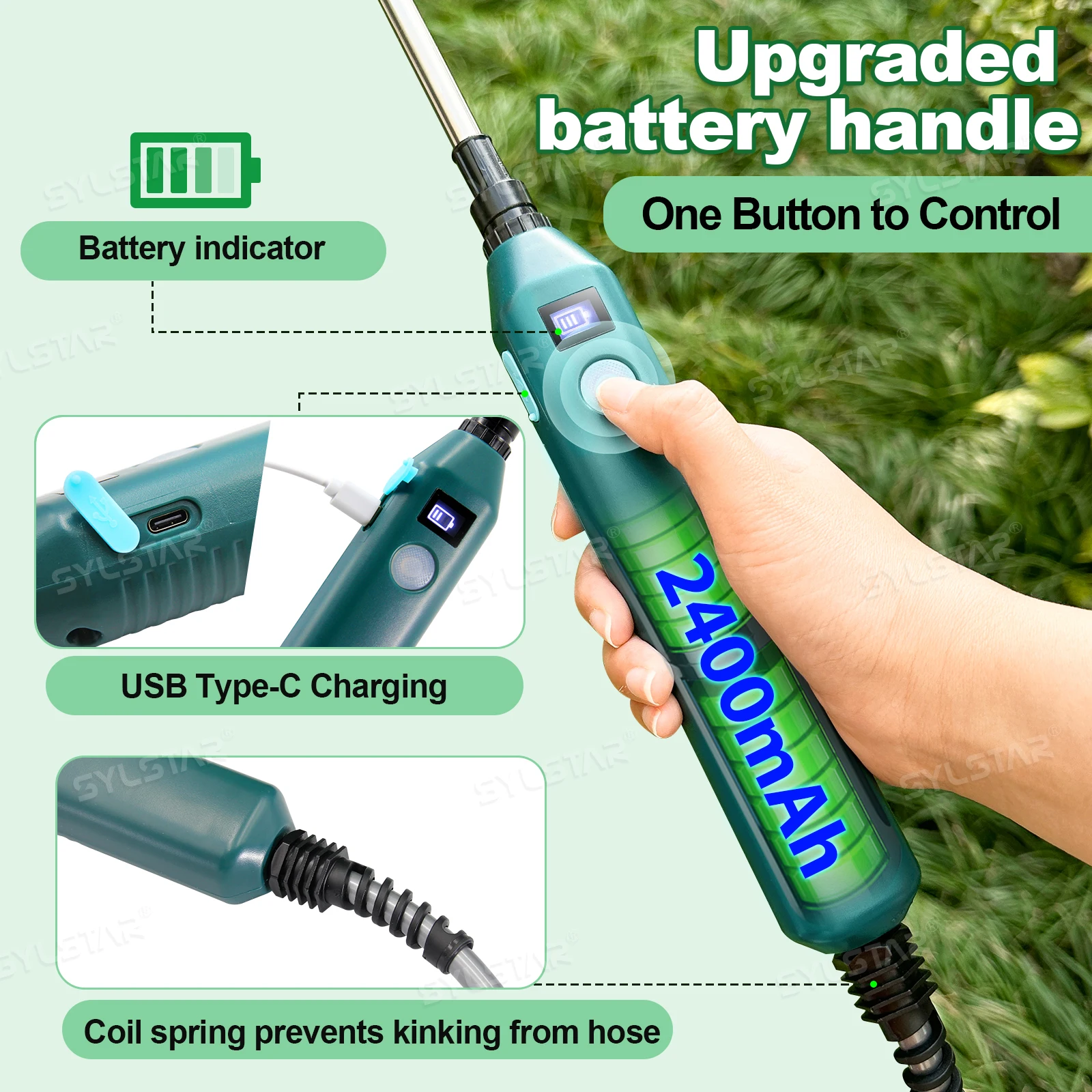 Sylstar Home Garden Square 5L Battery Agricultural Spray Pump Portable Electric Power Sprayer