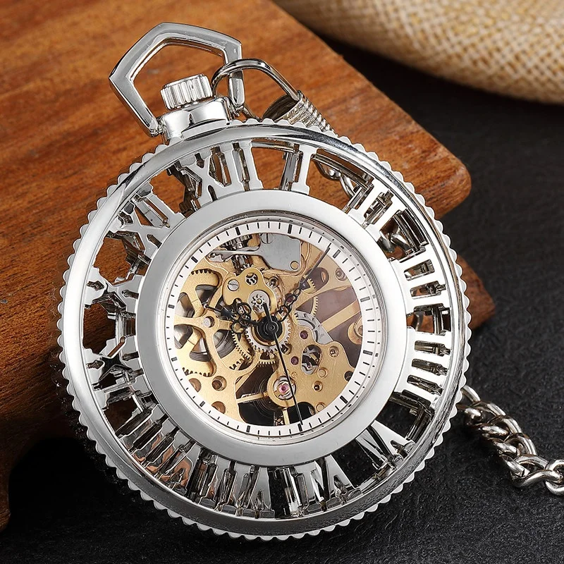 Luxury Gold Hollow Roman Dial Mechanical Watches Steampunk Golden Vintage Hand Wind Mechanical Watch FOB Chain Mens Womens Clock