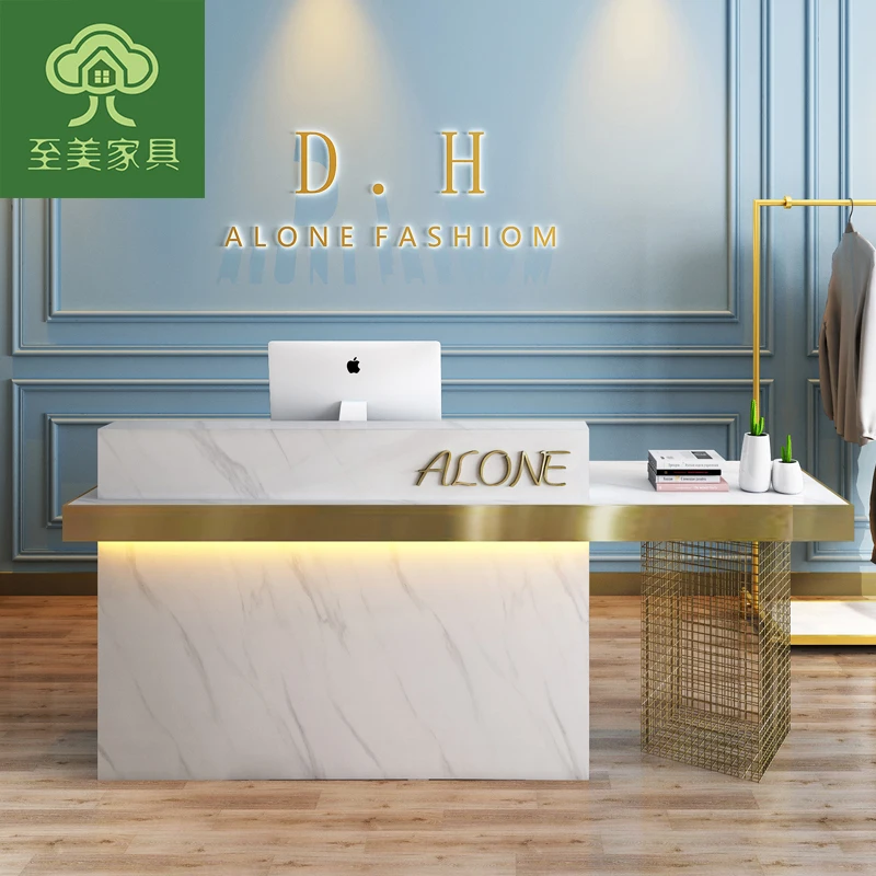 Stylish marble metal gold-plated front table beauty salon bar reception desk