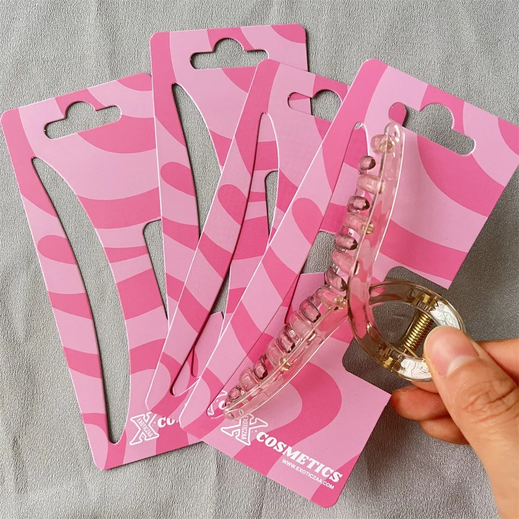 Custom Embossed Logo Cardboard Printing HairClips Cards With Your Own Design Hair Claw Display Card for Small Business Printer