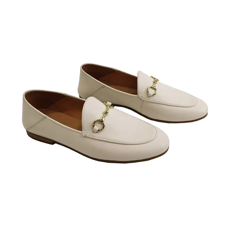 High Quality Luxury Ladies Loafers Comfortable White Leather Flats with Pigskin Insole and Cowhide Upper Wholesale for Women