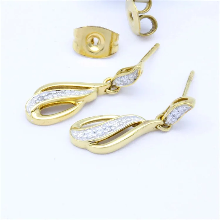 18K 14K 9K Yellow Gold with Rhodium plated Natural Diamond Classic Earrings bijoux femme