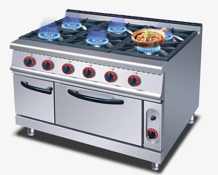 Free Standing Heavy Duty Kitchen Gas Range 6 Burner Gas Cooking Range With Oven