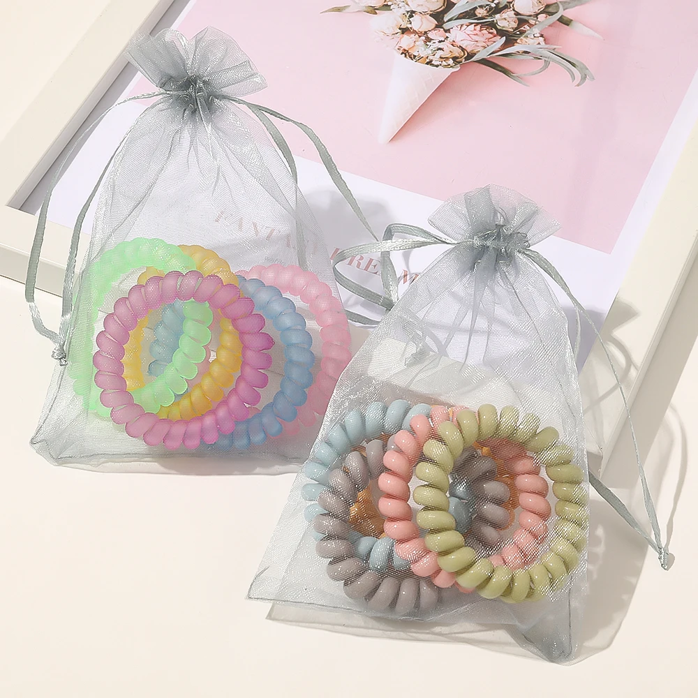 5Pcs Candy Color Elastic Telephone Scrunchies Coiled Hair Ties Wire Telephone Line Hair Tie Set