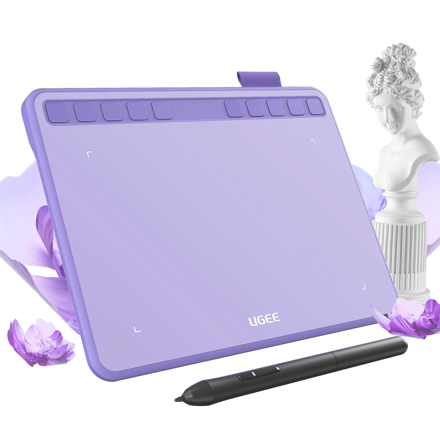 Drawing Tablet, Digital Writing Tablet with 10 Hot Keys, 8192 Levels Battery-Free Stylus Drawing Pad for Student