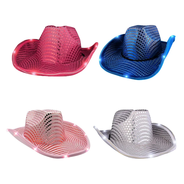 Wholesale Plastic Flashing Glowing Cowboy Cap Neon Decor Cowboy Led Light Up Festival Hats  Party Hats For Adult