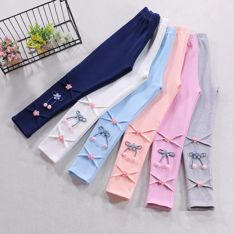 Girls Leggings Spring Baby Toddler Flower adornment Thin Pants Kids Toddler Cotton trousers