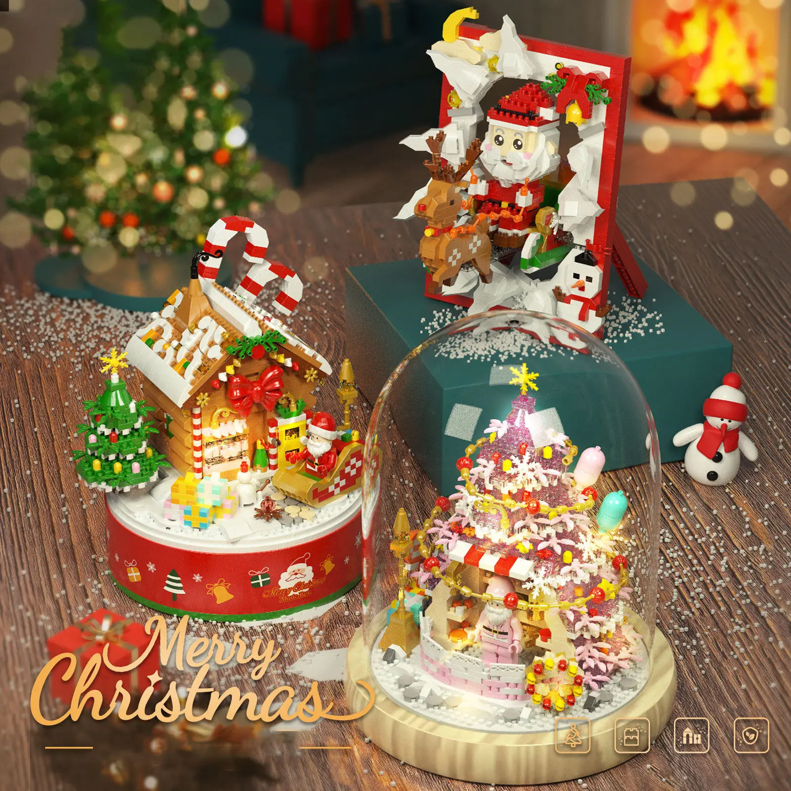 Santa Claus Plastic Block Photo Albums 3D Models Assembly Toys Educational Building Blocks Christmas Decorations Gifts Sets Gift