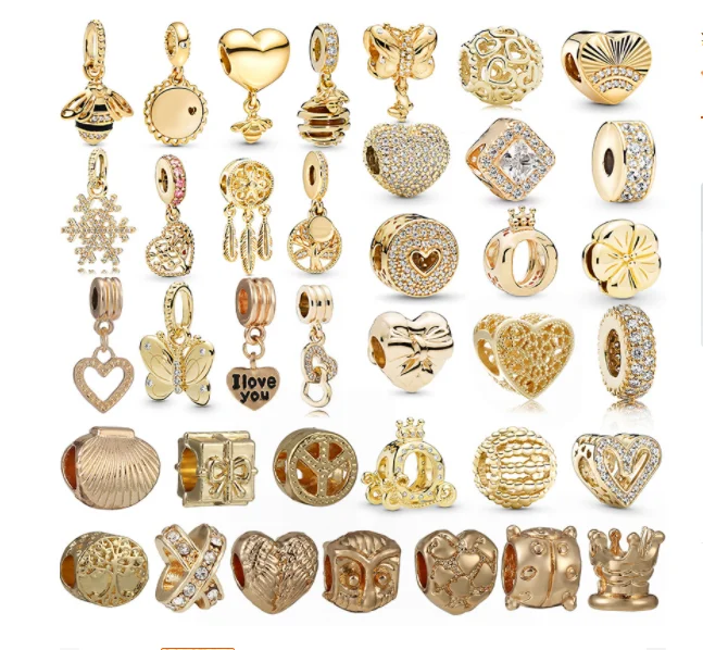 High quality pan dora gold charms 18k gold plated charms for jewelry making