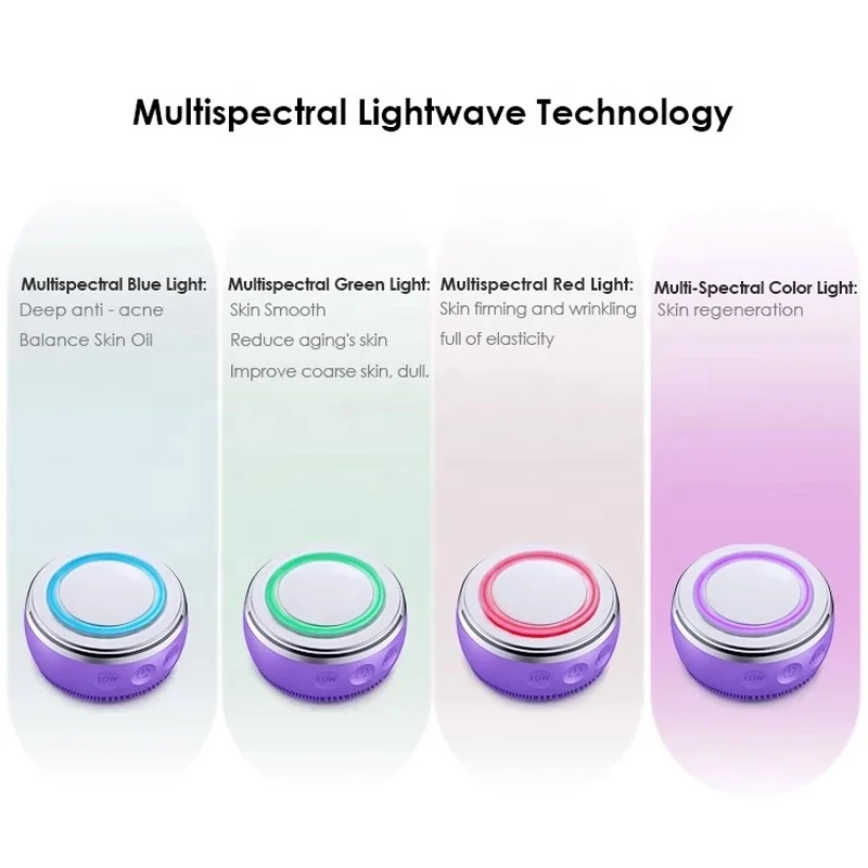 2 In 1 Photon Led Light Therapy Facial Massager EMS Vibrating Mini Silicone Face Cleaning Brush