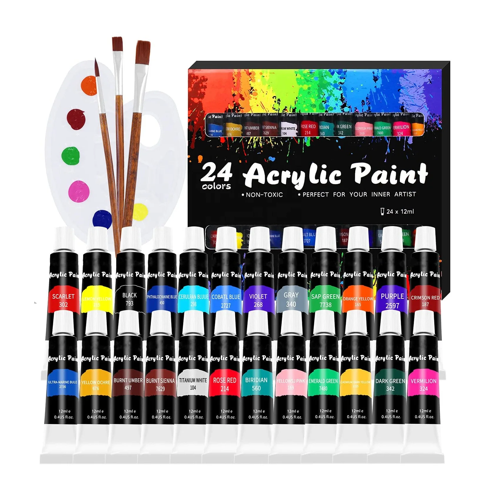 
acrylic paint set 24 colors 12ml paint set with burshes and palette for paints acrylic artist 