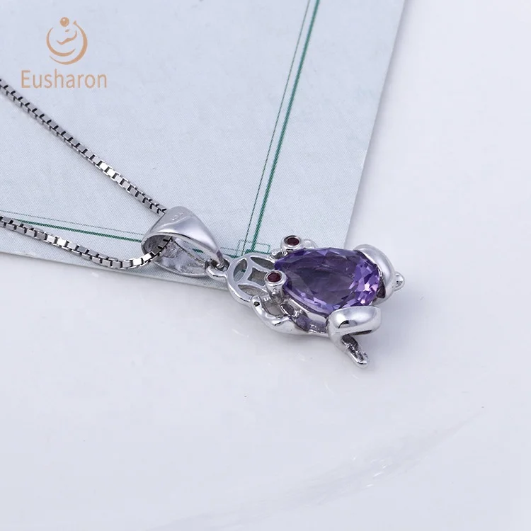 Animal Jewelry Frog Shape Design S925 1.5ct Natural Amethyst Pendant Gemstone Necklace