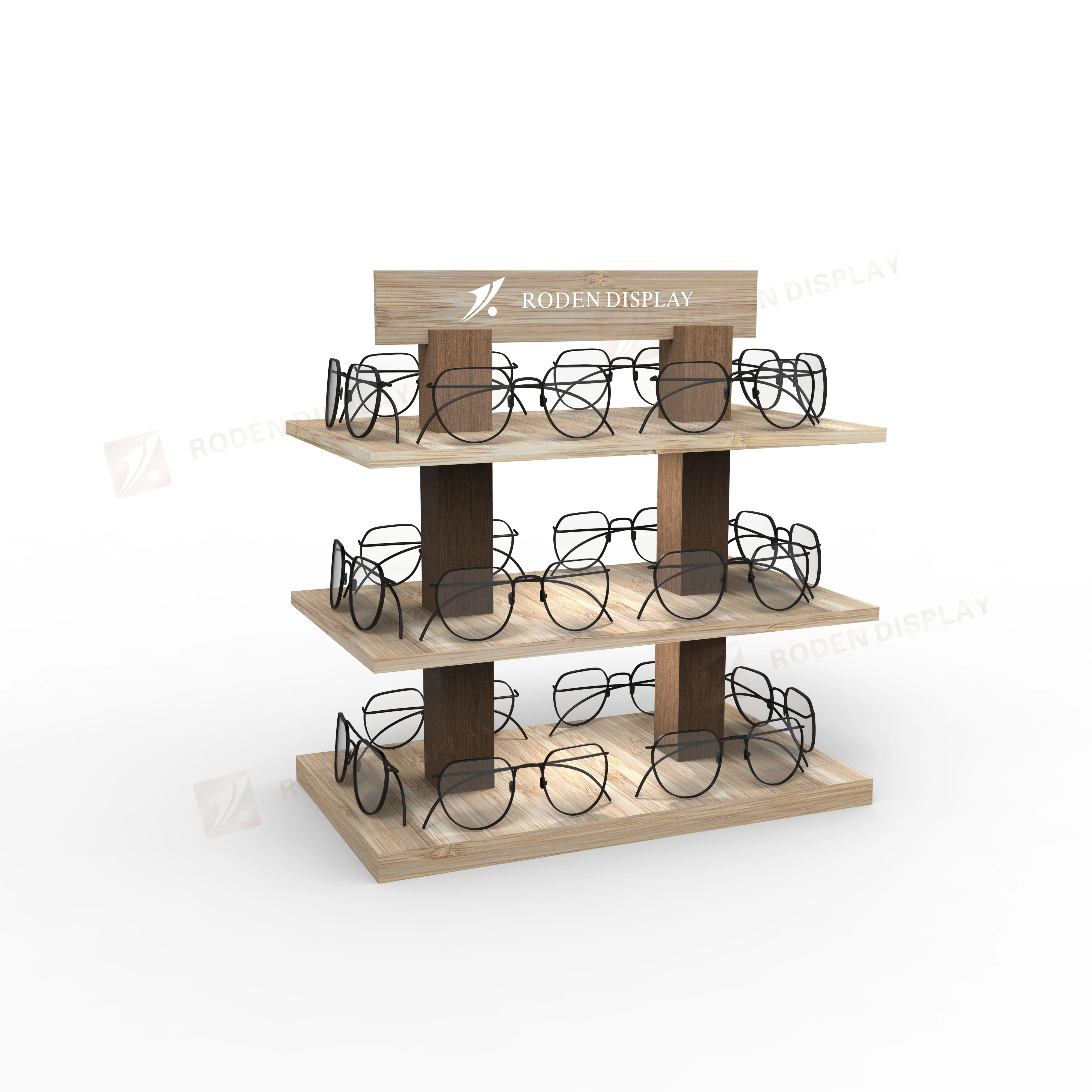 Eco Nature Wood Optical Frame Display Stand Sunglass Holder 3 Layers Eyewear Display OEM Accepted