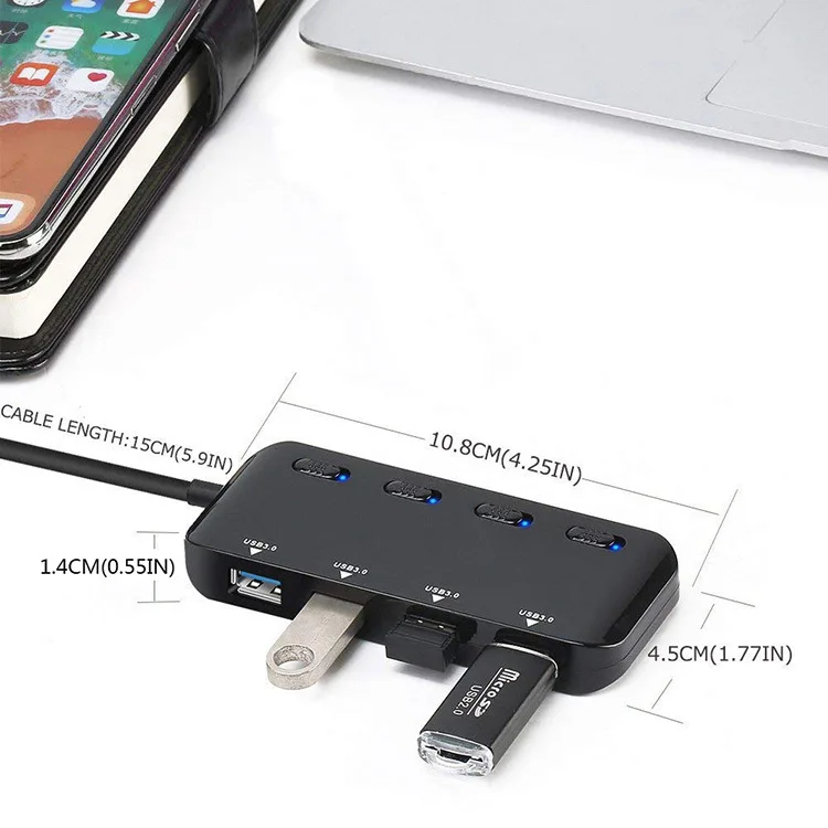 4 порта USB 3 0 концентратор удлинитель для головок совместимый MacBook и Mac Mini флэш-накопители мобильный жесткий диск с индивидуальным переключатели
