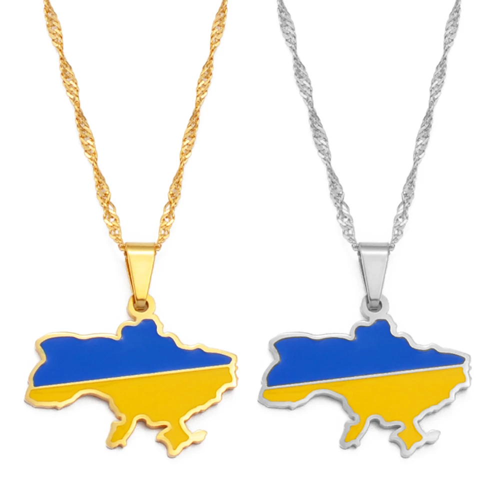 Ukraine Map Flag Pendant Necklace Ukrainian Jewelry for Women Girls Men #273121