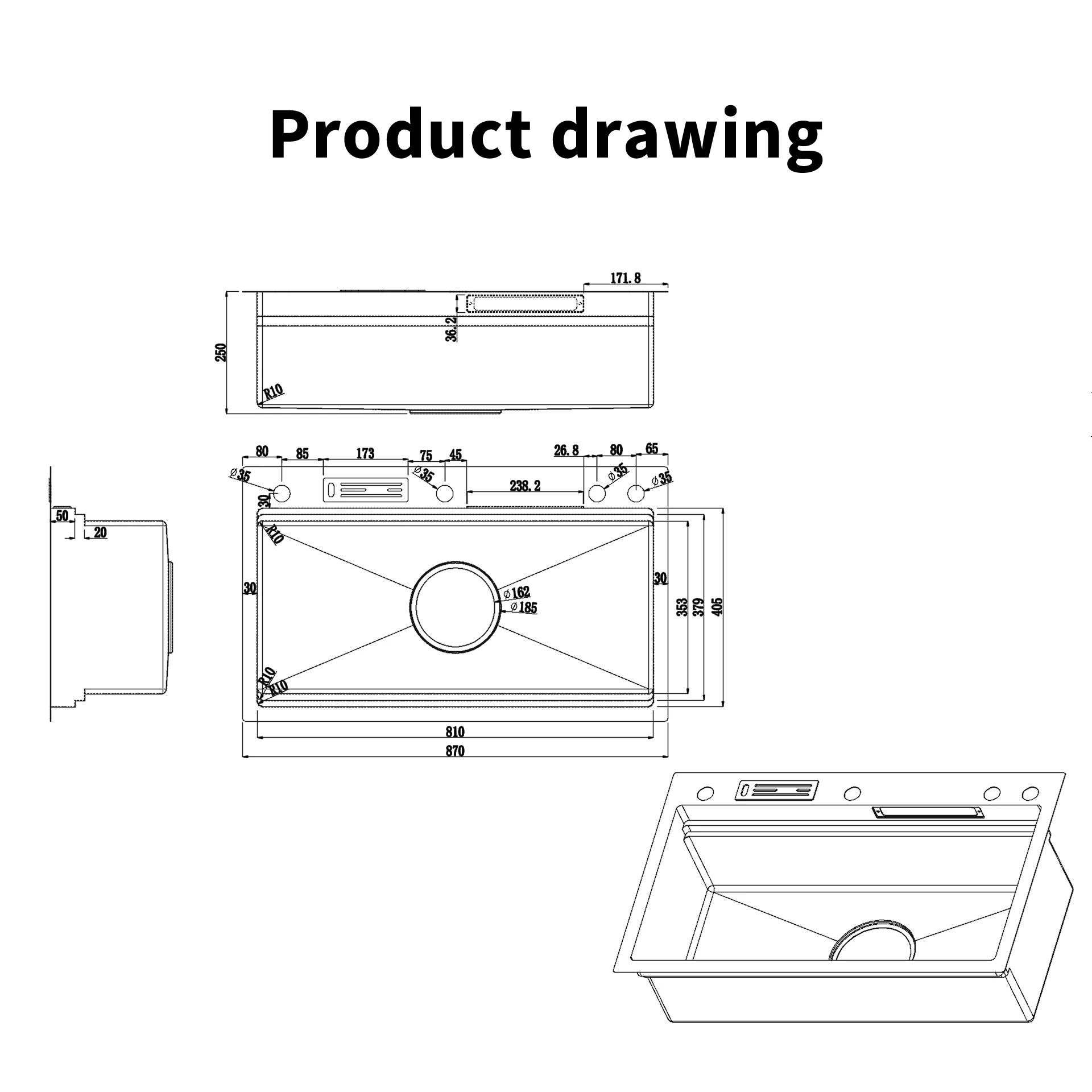 Stainless Steel 304 Single Bowl Topmount Satin Korea Workstation Multifunctional Handmade Waterfall Kitchen Sink