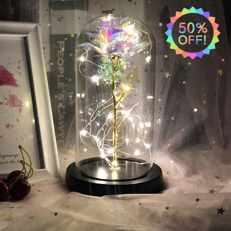 Искусственные розы из розового золота galaxy, пластиковые цветные розы, светодиодная подсветка для Дня Святого Валентина, Дня матери, свадебные подарки