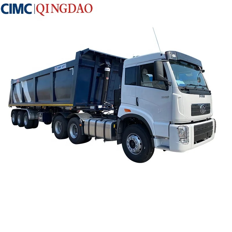 Aggregates FAW sinotruk  prime mover  CIMC  Qingdao  CIMC VICT 3 axles 38cbm tipper  trailer