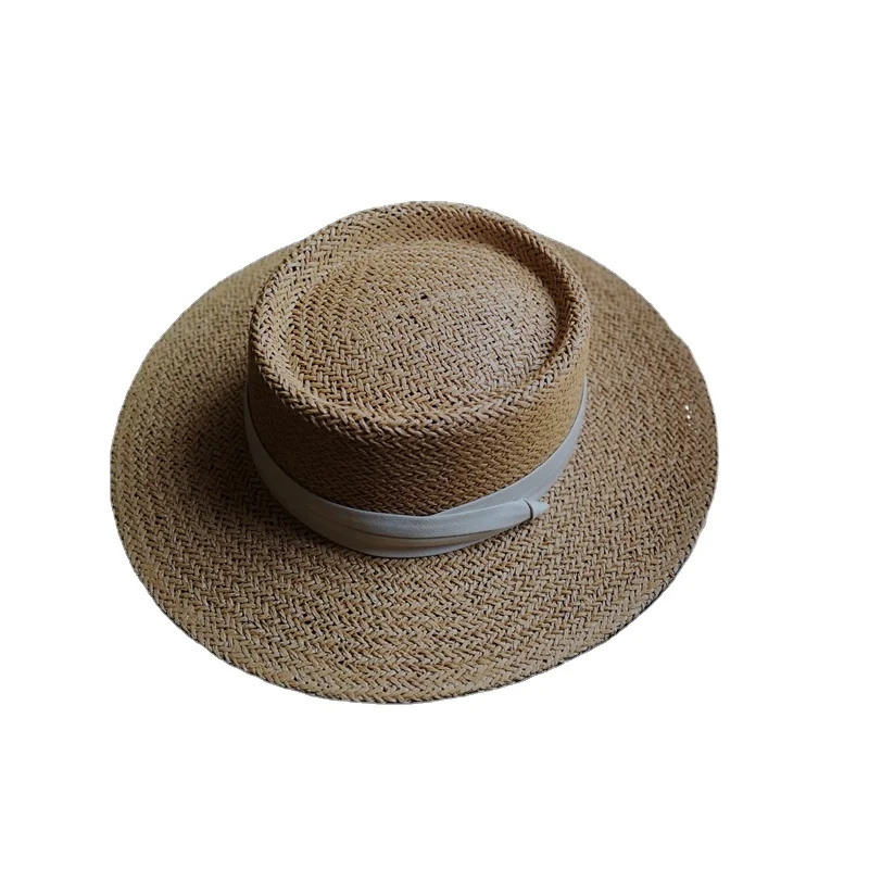 Новинка от CLIMATE, женская летняя пляжная шляпа от солнца из рафии с ленточным бантом, шляпа из рафии, темпераментная плоская соломенная шляпа, женские шляпы от солнца, Добби