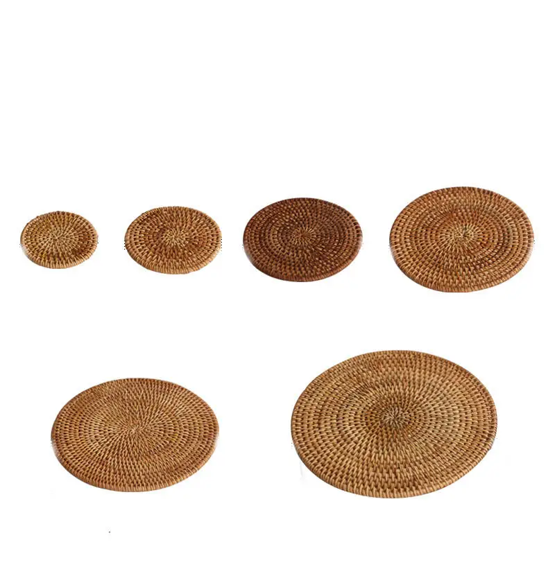 Round hand woven rattan coasters table mats, beverage coasters, bowls and plates kitchen utensils mat tea ceremony rattan pieces