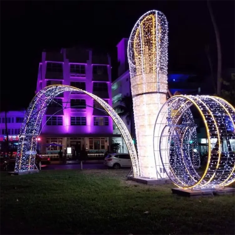 Christmas decoration for shopping center holiday displays outdoor 3D light up giant red bow ribbon