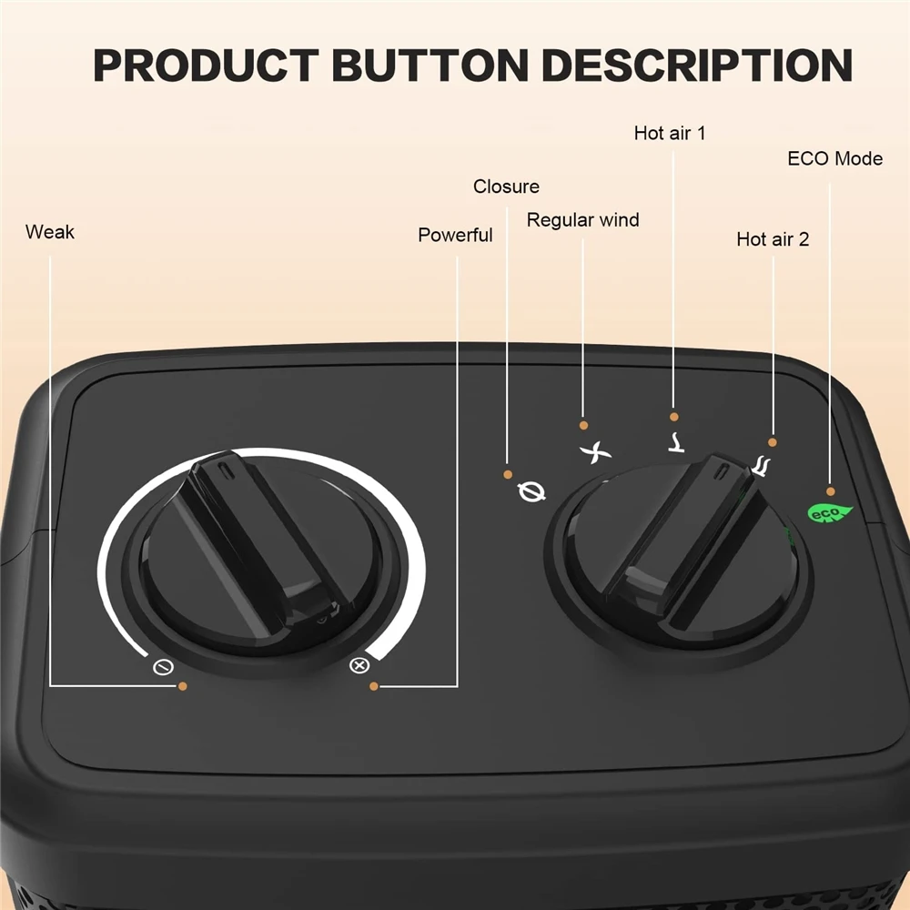 Портативный небольшой энергоэффективный керамический электрический вентилятор 1500 Вт, Нагреватель пространства для использования в помещении