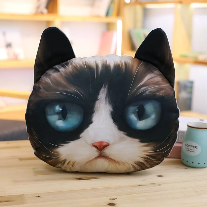 3D Cute Plush Cat Head Shape Car Sofa Chair Back Cushion, Cat Face Decorative Pillowcase Gift
