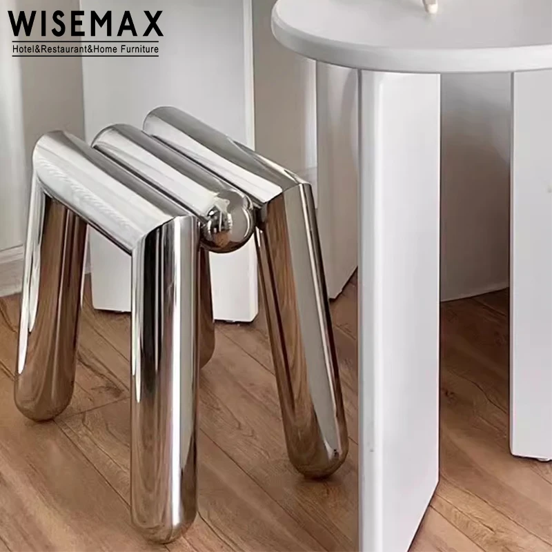 WISEMAX FURNITURE Modern Stainless Steel Ottoman Stool For Home Entry Sliver Metal Stool For Living Room