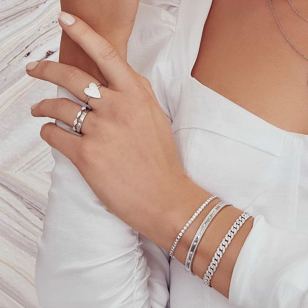 Firstmadam Custom Solid 18k Gold Half Way Diamonds Accented Bracelet Bangles