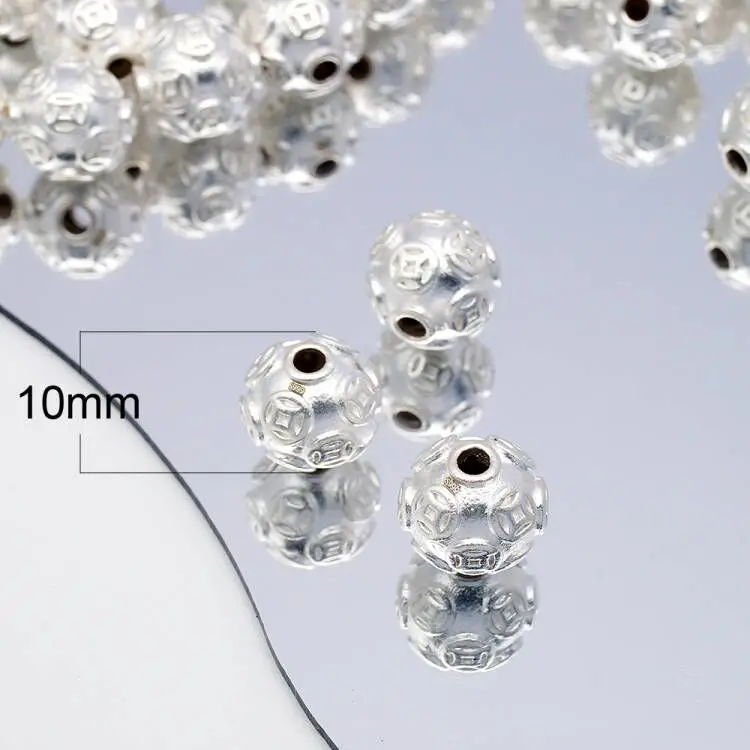 Real 999 Sterling Silver 10mm Spacer Beads Bracelet Necklace Accessories Jewelry Beads For Jewelry Making