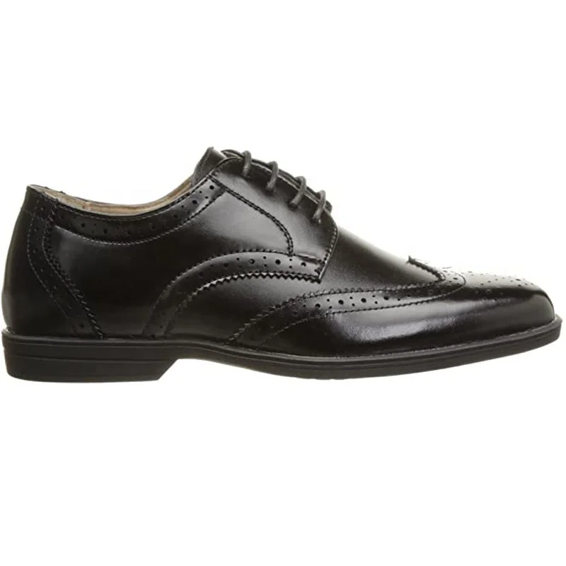 Wholesale Customized Wide Size Uniform Kids Boys Black Leather School Shoes for EU Student