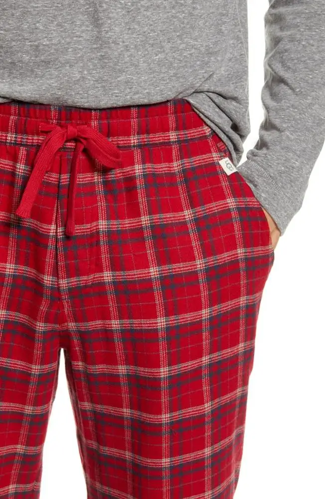 
MGOO Custom Long Sleeve Soft Cotton Crew Neck Men Black Pajama Set with Plaid Pants 