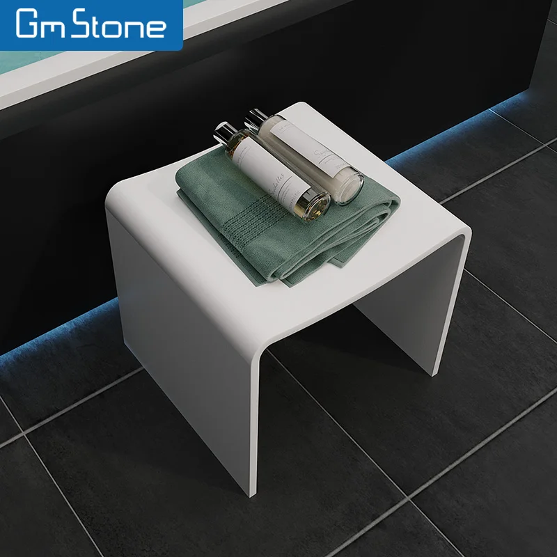 GM New Design white solid surface stone shower bench bathroom stool