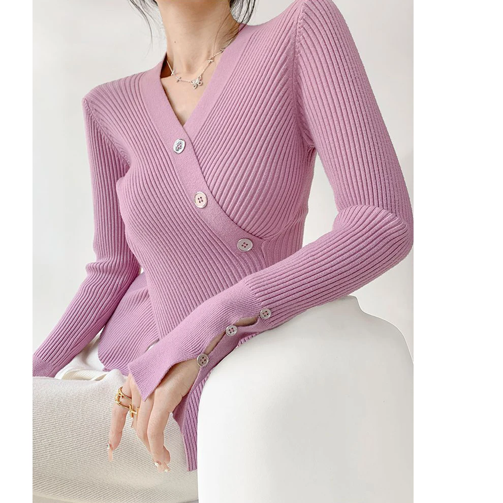 Autumn Sweater Casual Long Sleeve V-neck Pullover Korean Style Knit Tops cardigan Jumpers for Ladies