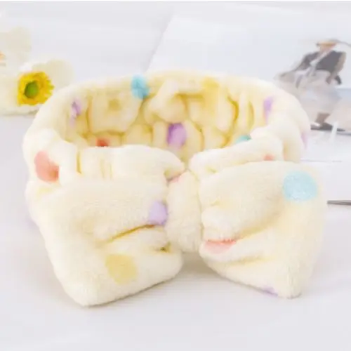 Wholesale Various Color Bowknot Girls Makeup Face Hair Band Flannel Face Wash Hair Band