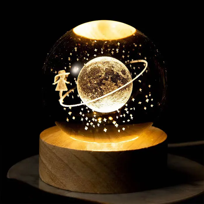 3D Art Crystal Ball Night Lamp Ball Decoration USB Led Night Lights Desktop Home Decor Saturn Lamp