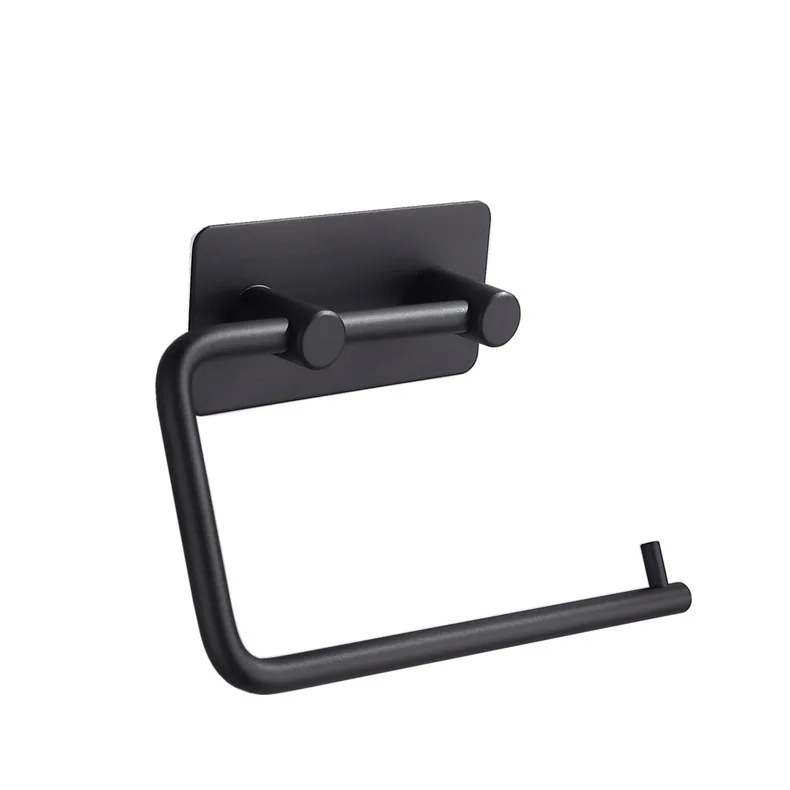 Matte Black Half Open Bathroom Long No Drilling Adhesive Kitchen Storage Toilet Paper Holder Spare Roll Holder