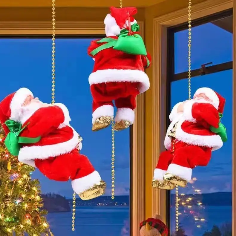 2024 Hot Selling Christmas Decorations Toy Electric Climbing Ladder Santa Claus Christmas Gifts Santa Claus Climbing the Chimne