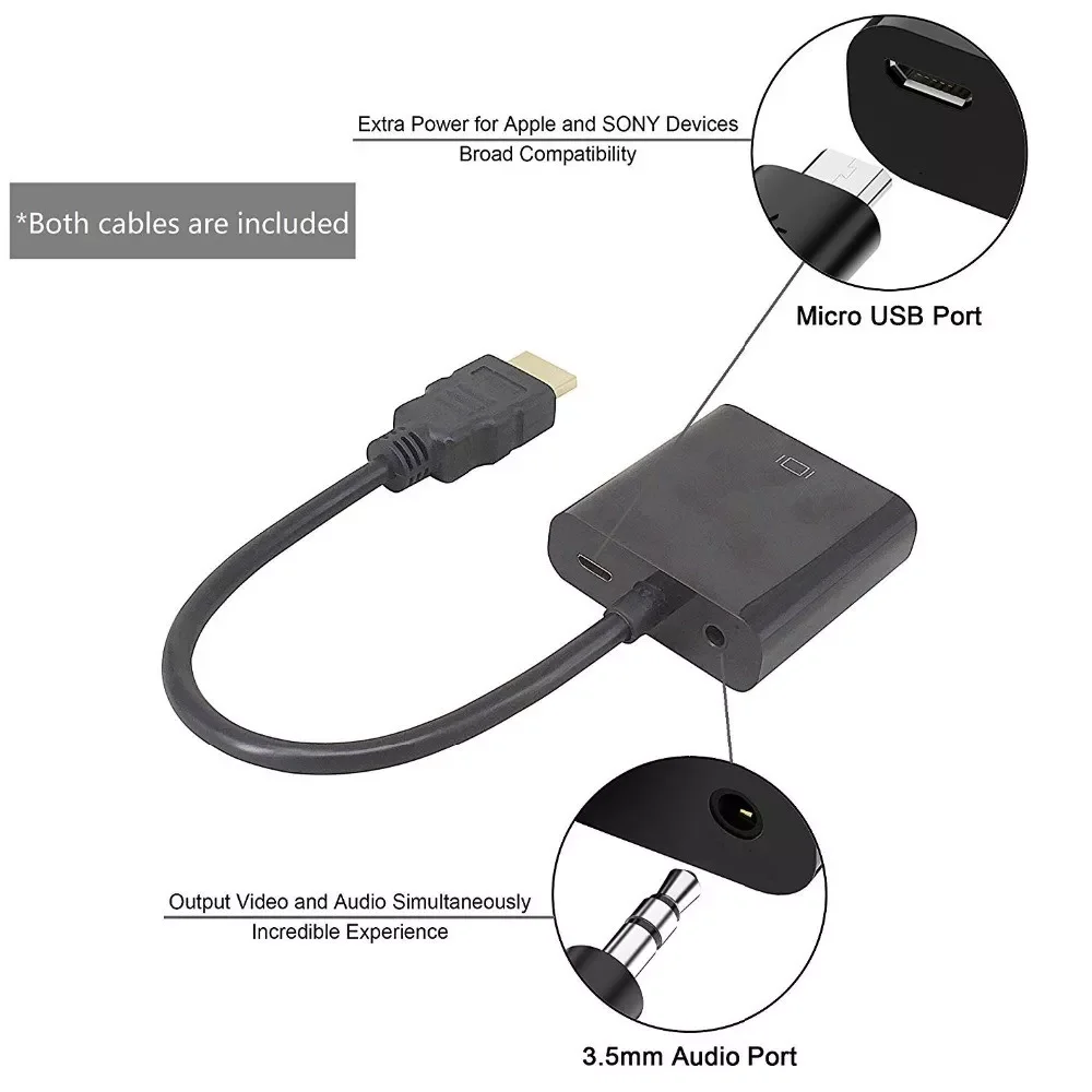 Пользовательский OEM & ODM конвертер Кабель HDMI Male к Vga Женский кабель адаптер с аудио