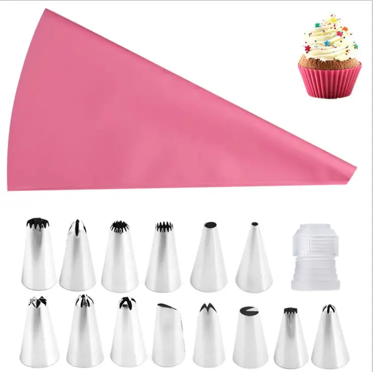 16 pcs/Set Baking Cake Decorating Supplies  With Flower Tip EVA Cream Bag Cake Baking DIY Tool Stainless Steel Baking Tools