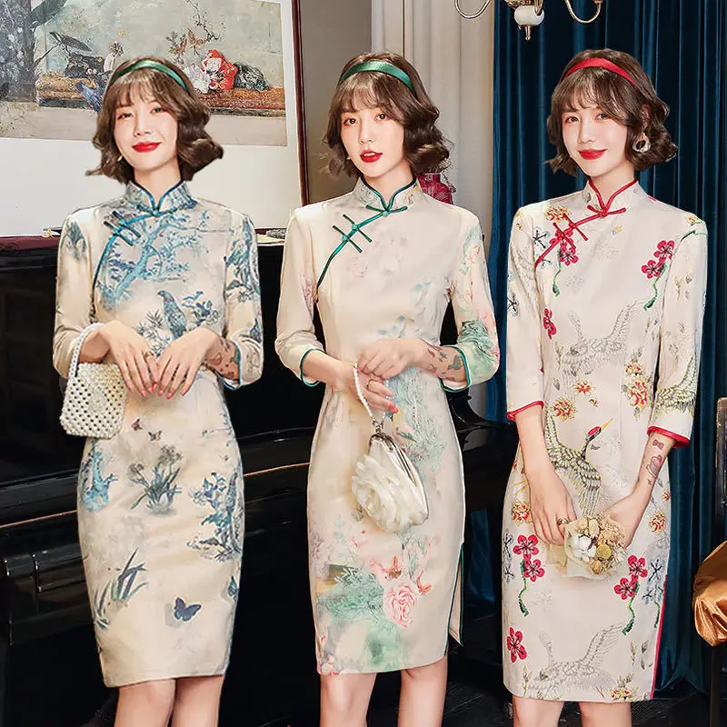  Женская одежда qipao в ретро стиле традиционный китайский костюм большого размера с высоким разрезом Повседневное платье для