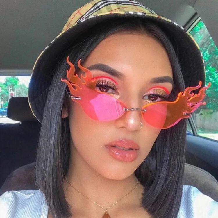 Fashion Rimless Metal Frame Fire Flame Shape Sunglasses