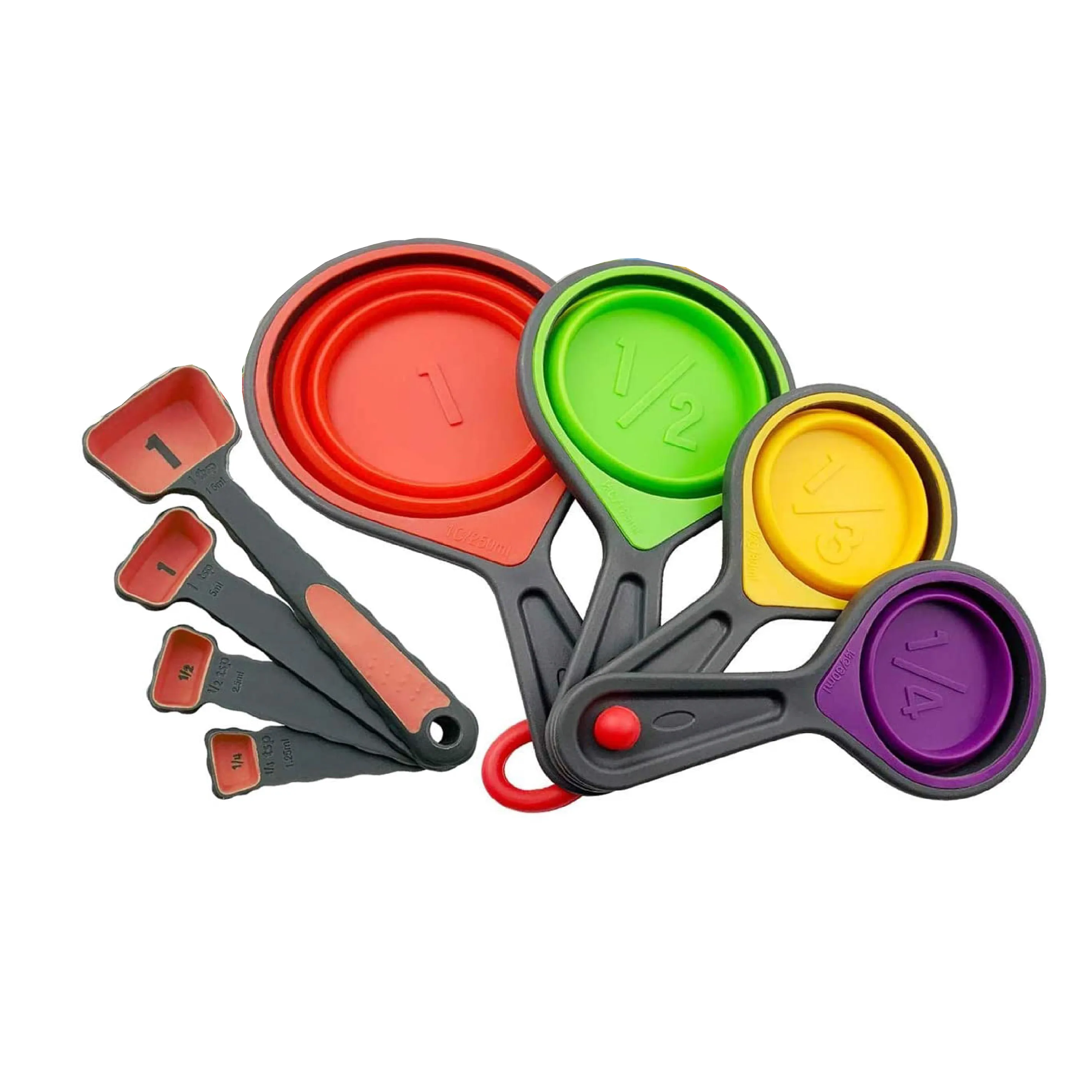Collapsible Silicone Measuring Cups and Spoons-8-Piece Measuring Tool