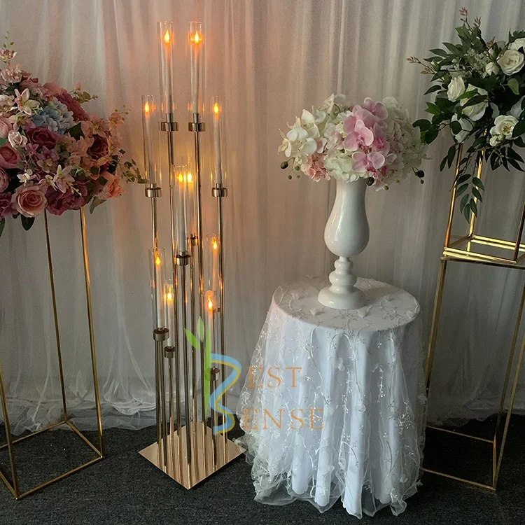 10 Arms gold candelabra centerpieces for wedding table
